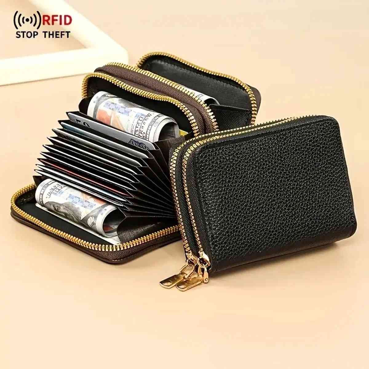 Luxury Double Zipper Wallet & Card Holder | Wallet | For Letters, 11 Cards & Coins | PU Leather | Black