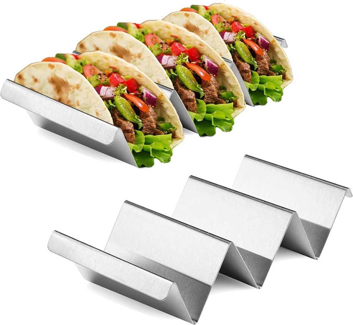 Taco Holder with 3 Compartments - Set of 2 - Stainless Steel - Taco Holder - Tortilla Holder - Tortilla Stand - Taco Rack - Taco and Tortilla Rack - Oven Safe - For 6 Tacos - Serving Dishes - Cooking & Dining - Cookware