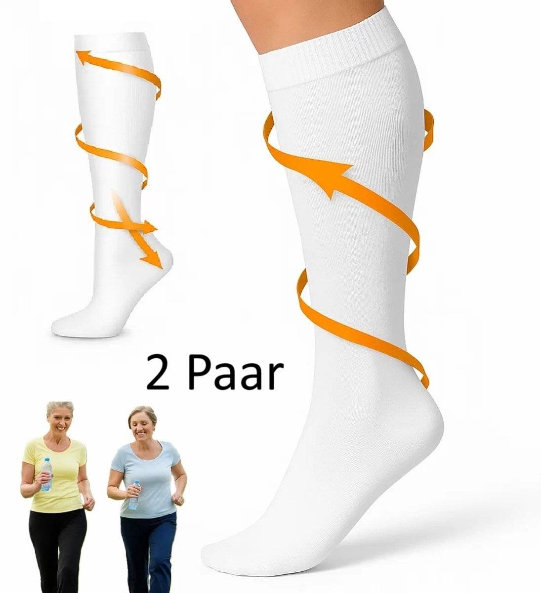 Duo Pack Compression Socks | Compression Stockings | Support Stockings | Airplane Socks | Anti-Fatigue | Size S/M (35-39) | White