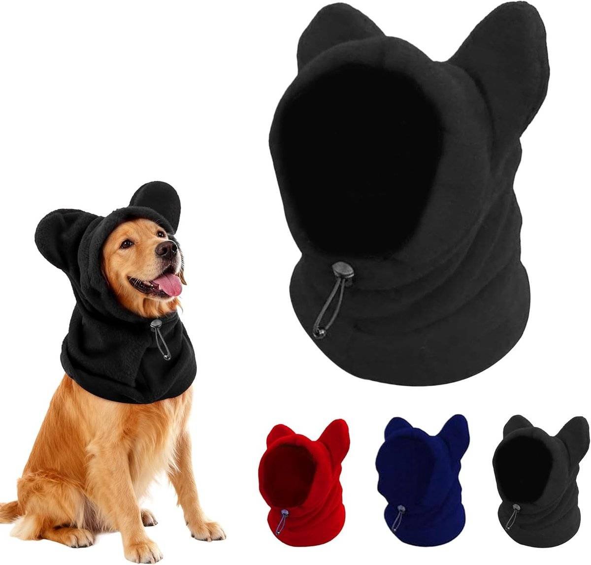 Dog emergency winter cone with ear protection, fleece neck warmer for dogs, (black, S)