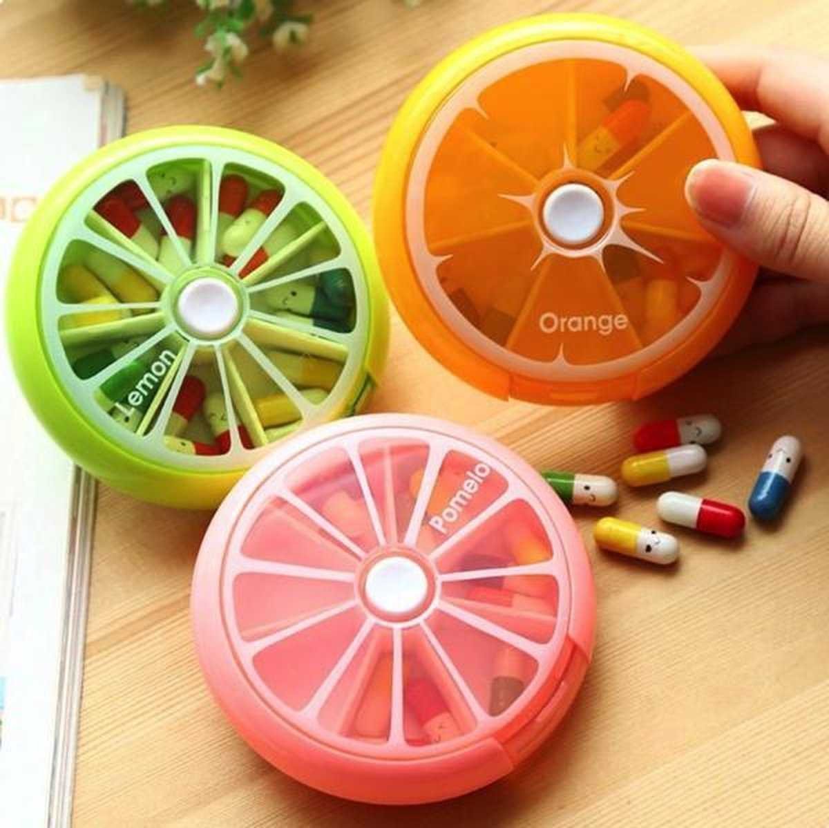 Pill box with automatic twist mechanism | Medicine for a week | Nice design | Orange