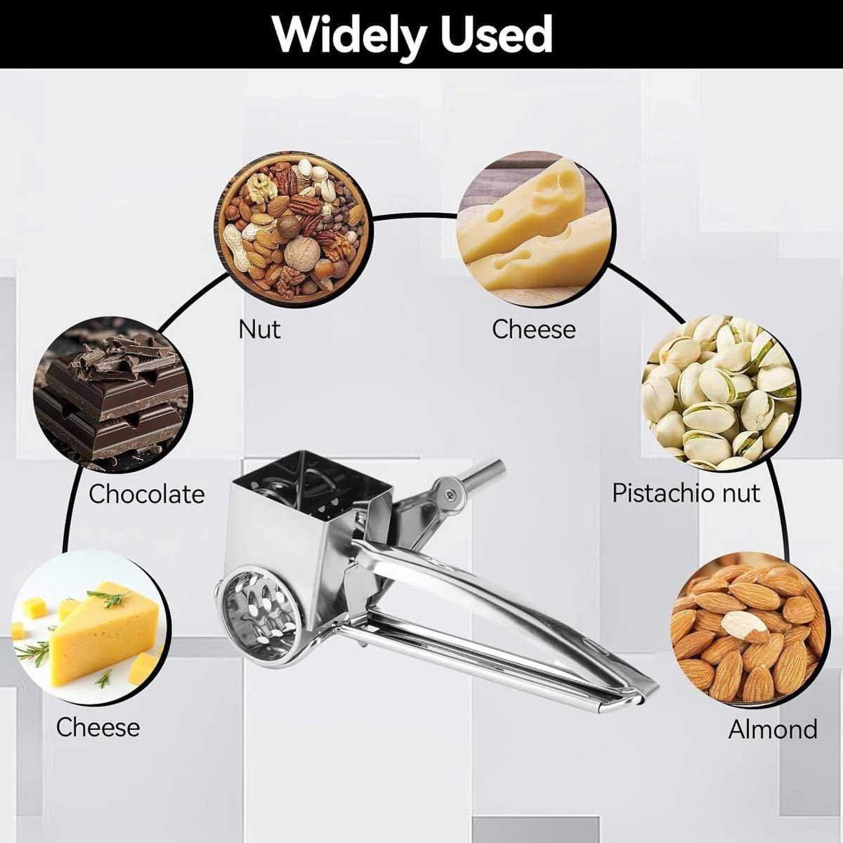 Rotary cheese grater - Stainless steel cheese cutter - Slicer - Grater - With 3 roller blades - Handy design - Suitable for kitchens