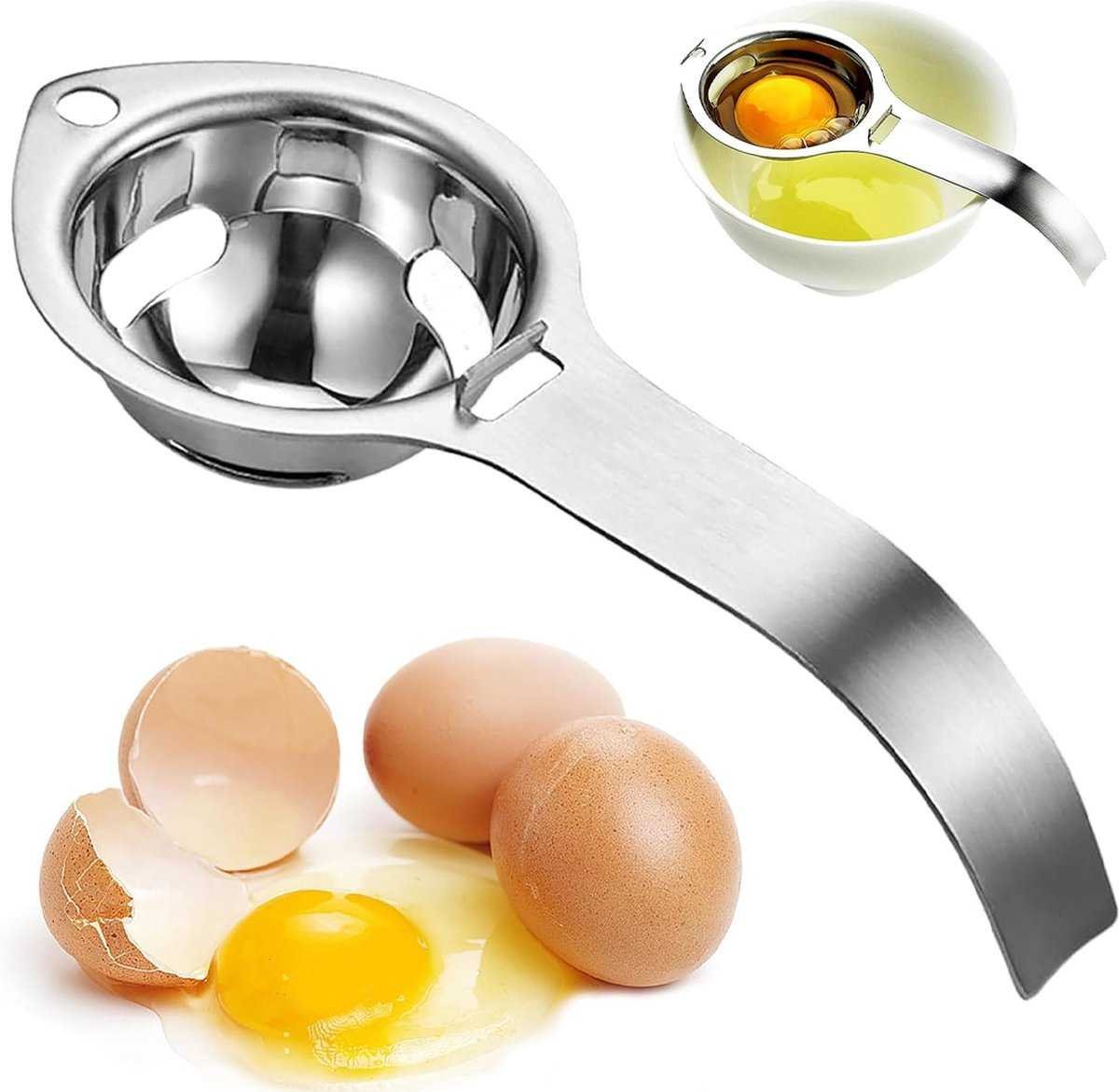 Professional Egg Separator - Egg Separator - Egg Separation - Egg Splitter - Egg Yolk Separator - Egg Separator - Egg Yolk Separator - Egg Separator - Egg White - Egg Yolk - Stainless Steel - Silver - Egg Separator with Stainless Steel Impact Edge