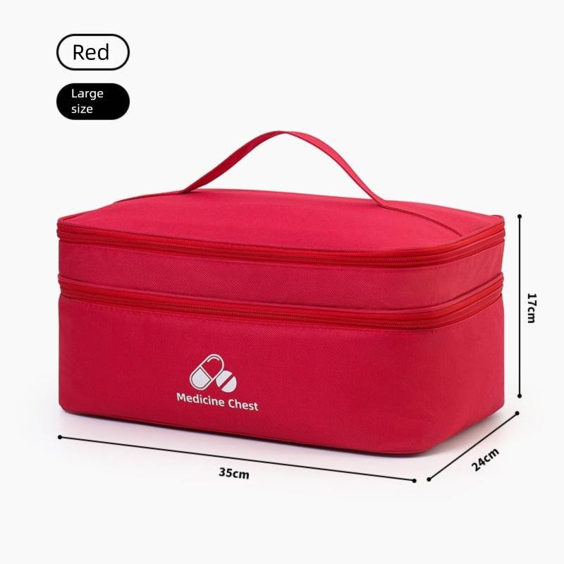 Red Large First Aid Organizer –35×24×17cm Double-Layer Medicine Storage Case for Family & Travel Use