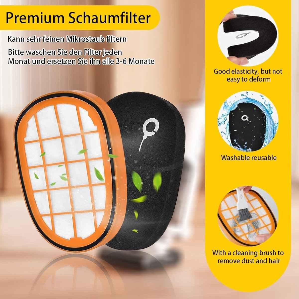 SOLLBRY® - 4 x Filter Suitable For Philips Speedpro Max Aqua 7000 And 8000 Series - FC5005/01, CP1100/01, CP0663/01 Replacement Foam Rubber - Stick Vacuum - Suitable for Philips Speedpro Max Foam Filter - With Cleaning Brush