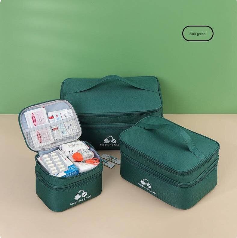 Green 3-Piece First Aid Organizer Set – Small, Medium & Large Medicine Storage Cases (19/23/35cm) for Home & Travel