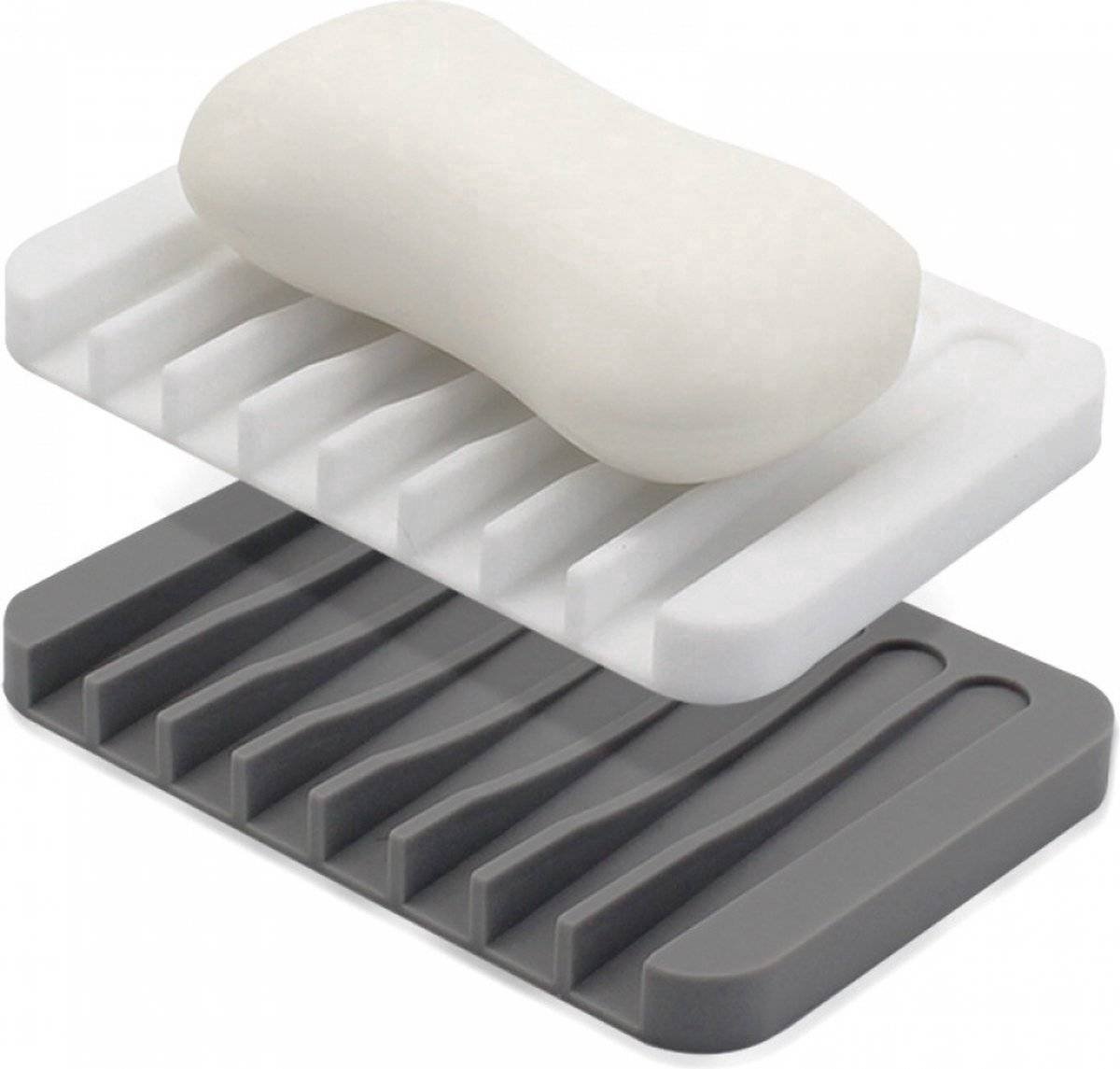 2x Soap Dish - Silicone Soap Dish - Hand Soap - Soap Holder with Drain - Bathroom Accessories - Soap Holder - Soap Mat - Soap Rack - Soap Box - Shower - Sustainable - Grey and White
