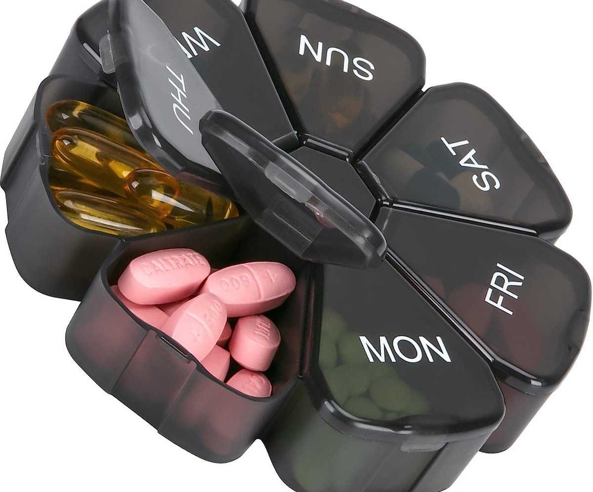 Round Flower Medicine Box | Pill Box | Pill Box | Medicine Box | Pill Box | 7 Days | Black