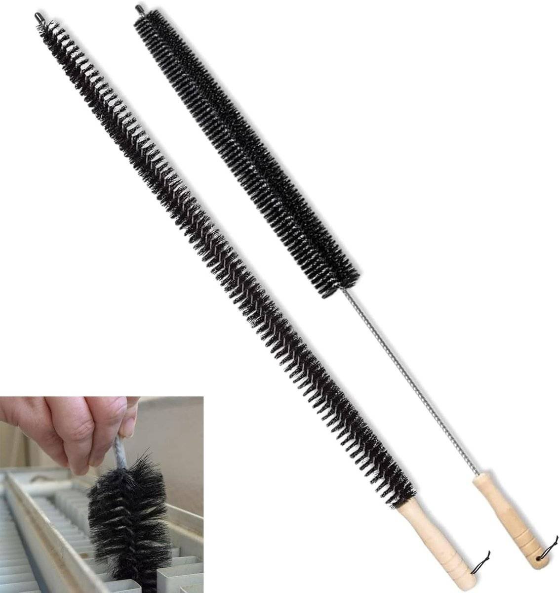 Crevice brush with long handle and stiff bristles - 2-pack - Suitable for dryer ventilation - Radiator cleaning brush - Ideal for cleaning tight spaces - Suitable for cleaning furniture - Multifunctional