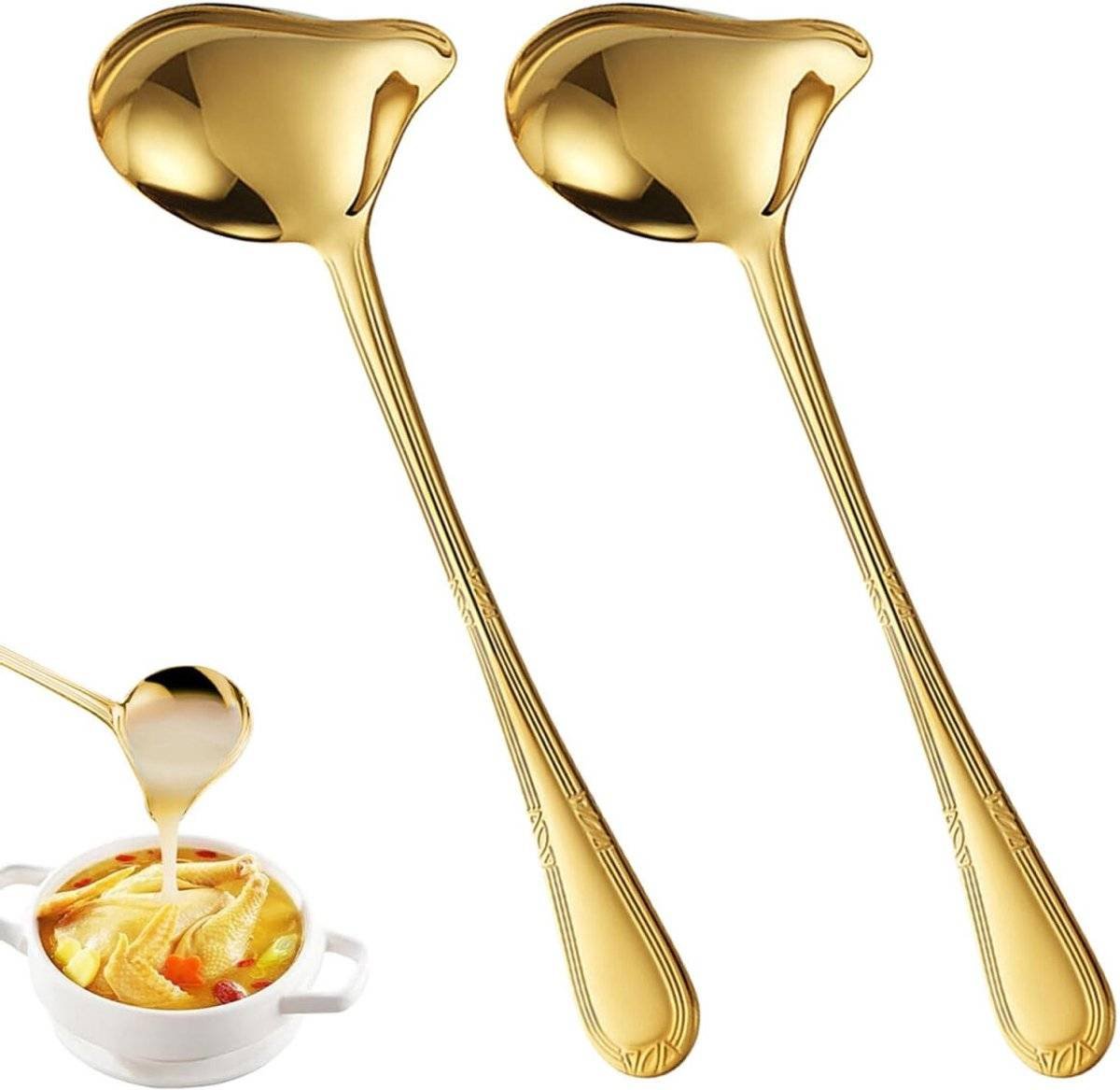 2 pieces - Gravy ladle - Spoon - Spoon with spout - Kitchen sauce ladle - Sauce ladle - Stirring spoon - Soup ladle - Ladle set - Cooking spoon - Serving spoon - Soup ladle - Oil and fat separator - Stainless steel kitchen spoons - for soup, sauce and spi