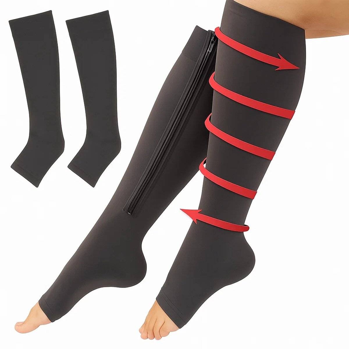 Duo Pack Compression Socks With Zipper | Compression Socks | Support Socks | Airplane Socks | Anti-Fatigue | Size S/M (35-39) | Black