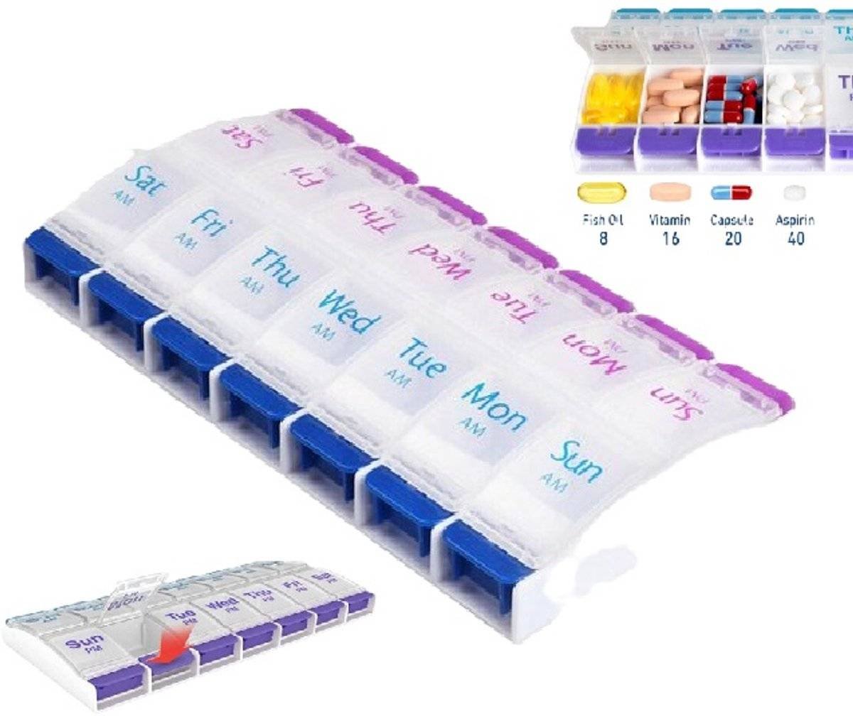 Medicine box | Pill box | Pill case | Medicine box | Pill Box | With Push Button | 7 days | 2 Daily portions