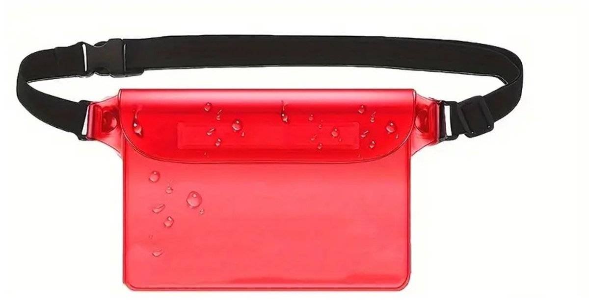 Waterproof Waist Bag | Running Belt | With Smartphone Holder | Transparent | Fanny Pack | Running Bag | Red