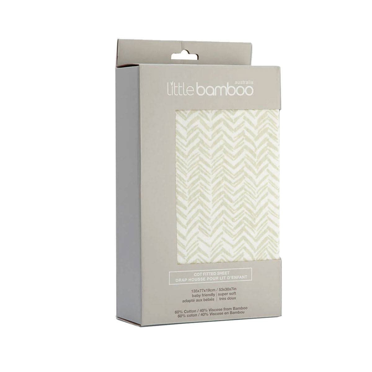 Little Bamboo Jersey Fitted Sheet Cot Size Herringbone Whisper
