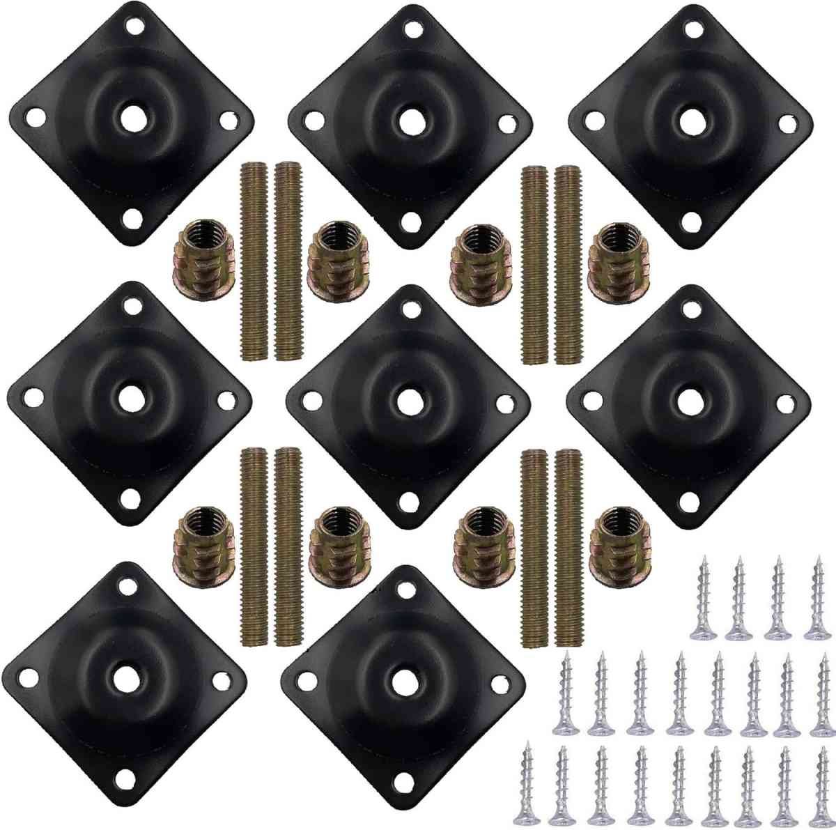 8 Sets Furniture Leg Mounting Plates with Hanger Bolts Screws Great for Furniture Sofas Couches Seats (Black)