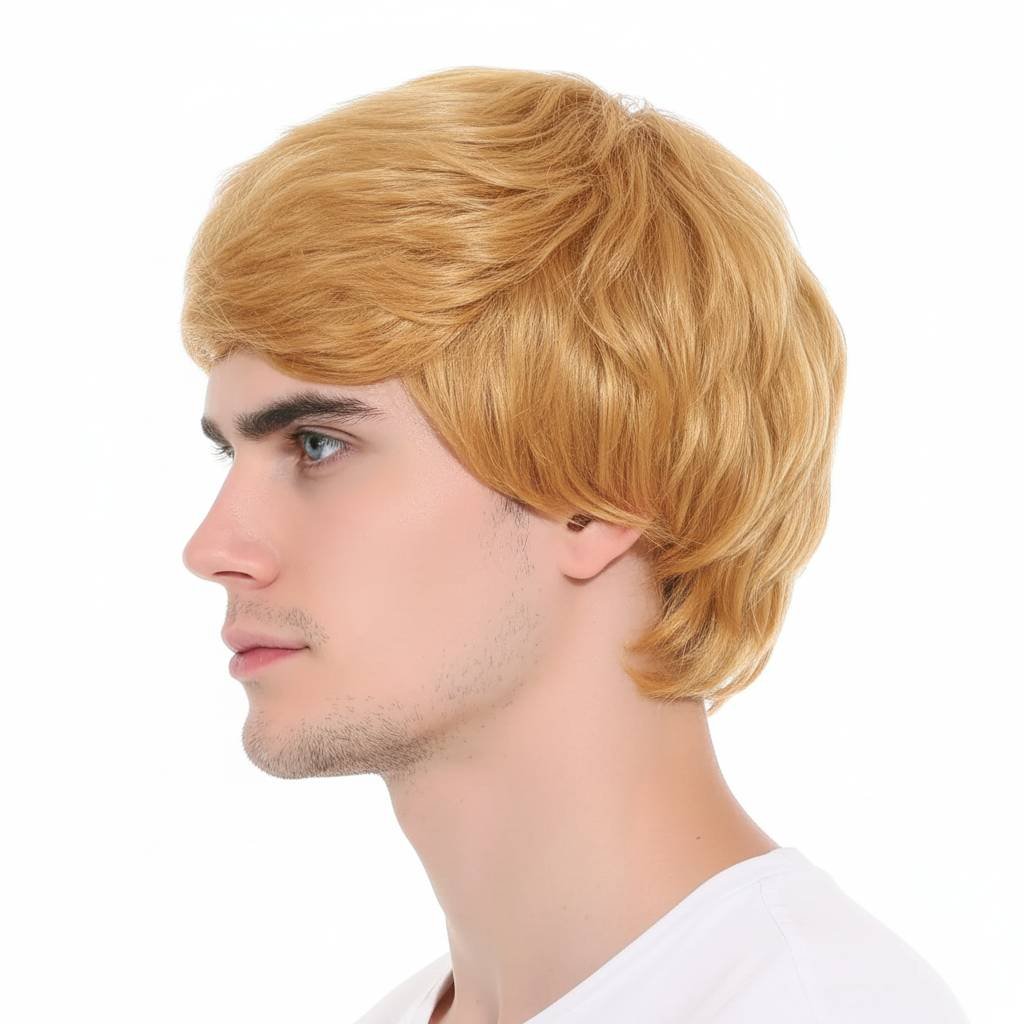 Mens Short Party Wig Costume Party Dress Up Fancy Classic Style in Ginger Blonde