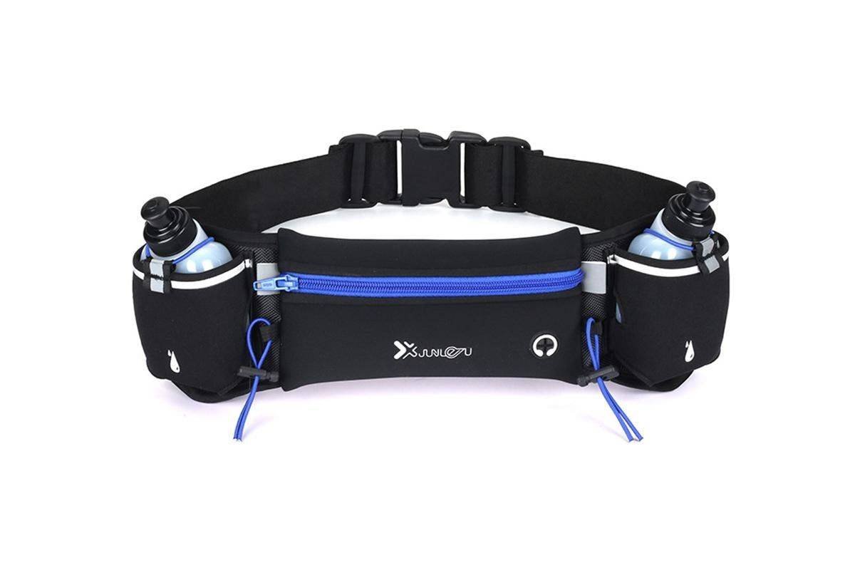 Hydration Running Belt with 2 Water Bottles and Phone Pouch for Marathon Hiking - Blue