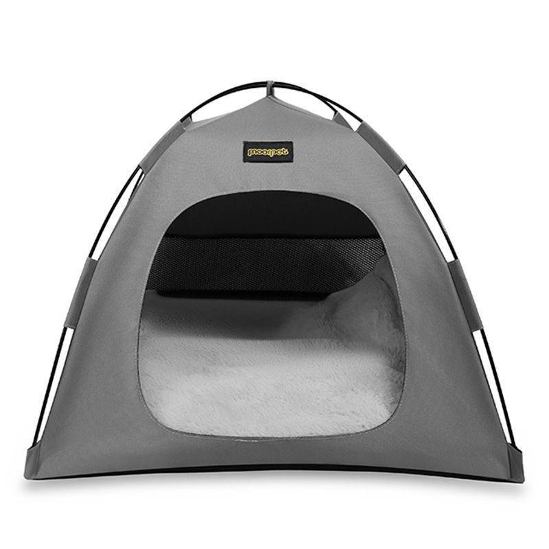 Grey All-Weather Portable Pet Tent with Dual-Sided Cushion & Insect-Proof Mesh – L Size 60 x 60 x 50 cm, Waterproof & Sun-Proof Outdoor Four Corner Dome Kennel for Dogs & Cats Travel Camping