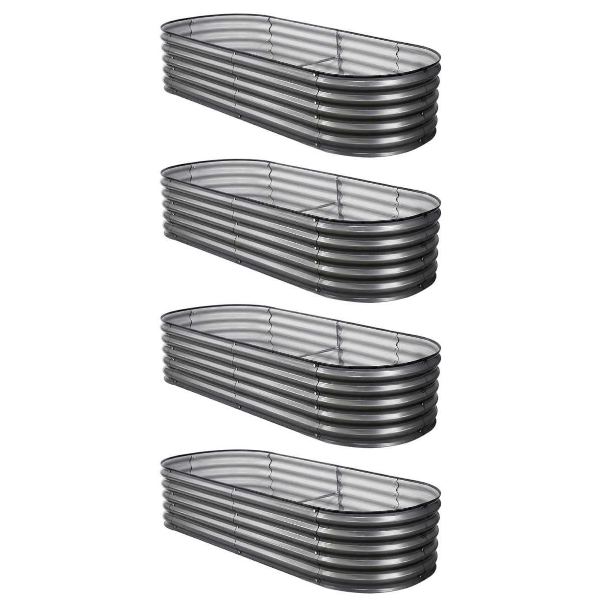 Green Fingers 4 Pcs Raised Garden Bed Kit Oval Galvanized Steel Planter Boxes 160x80x42cm, Heavy Duty Metal Elevated Garden Bed for Vegetables Flowers Herbs, with Safety Edging, Gloves & Pegs Included