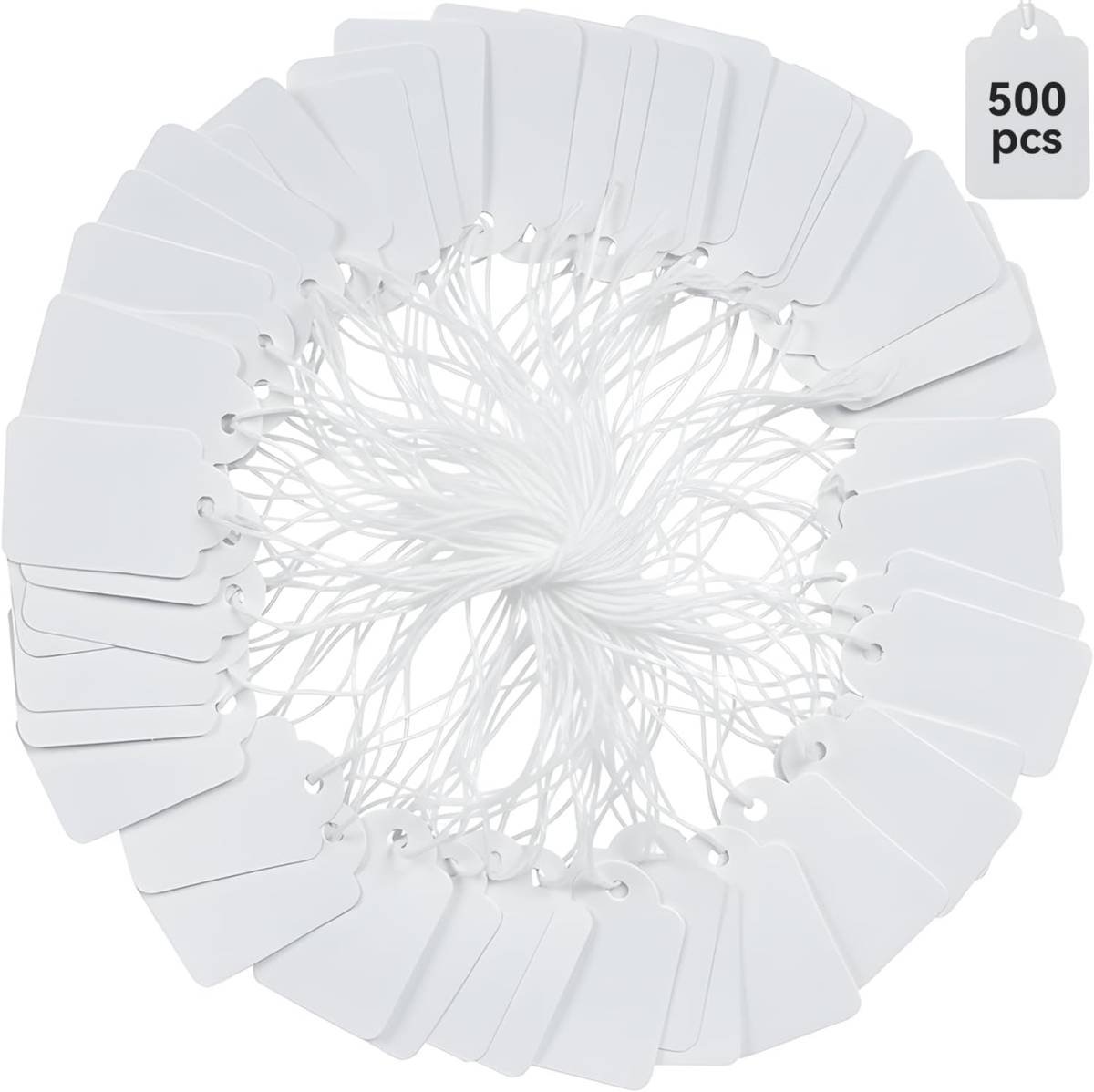Price Tags with String Attached, 500pcs White Smooth Surface Marking Merchandise Strung Tag Writable Label Small Hang Tag for Pricing Gift Jewelry Clothing 1.375 x 0.875 inch