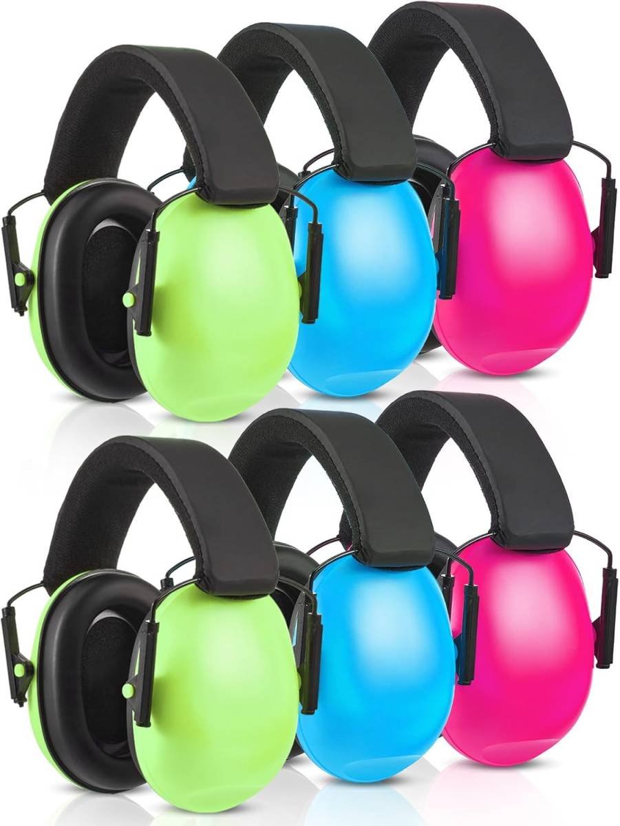 6 Pcs Noise Cancelling Headphones Kids Adult Ear Muffs Bulk, Protection 27db Reduction Hearing Earmuff(Novel Style,Green Pink Blue) Green Blue 