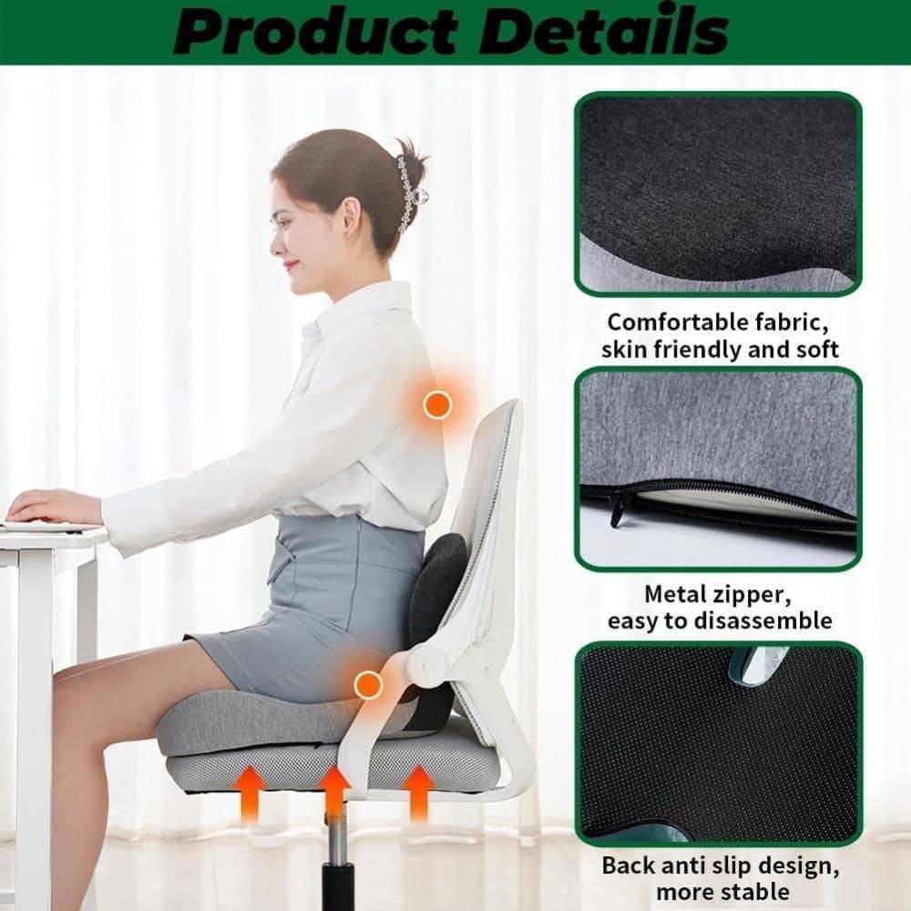 Ergonomic Memory Foam Seat Cushion with Lumbar Support and Tailbone Protection for Office Chairs, Driving and Home, Light Gray, L-Shaped
