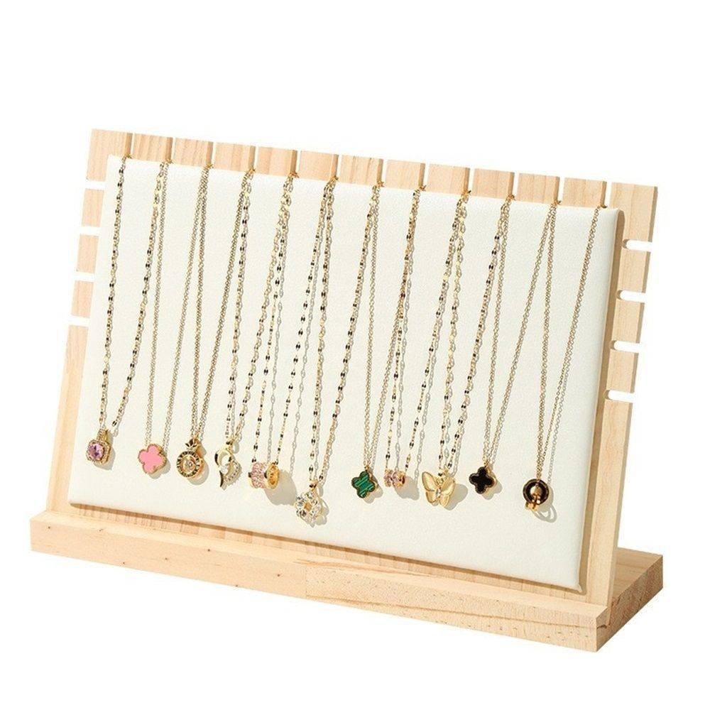 Bamboo Big Necklace Display Stand, Pendant Necklace Wood Jewellery Holder, Chain Jewelry Rack Organizer, Tabletop Display Boards for Home or Shop Sell Show (Beige,Only jewelry box)