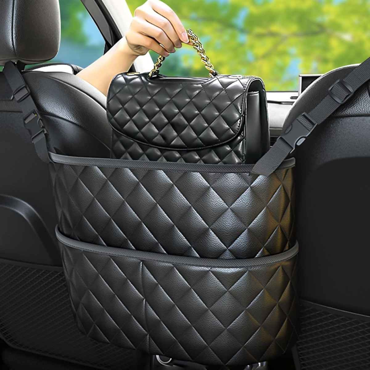 Car Seat Back Organizer with Storage Pockets - Black Vehicle Interior Accessory