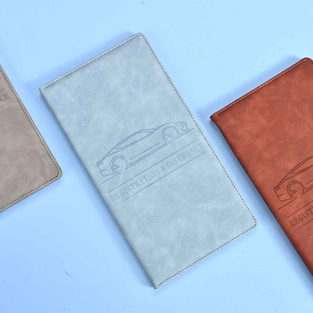3 Pcs Premium PU Leather Car Registration and Insurance Holder - Slim Auto Document Organizer, Driver's License Wallet and Travel Passport Folder - Sky Blue