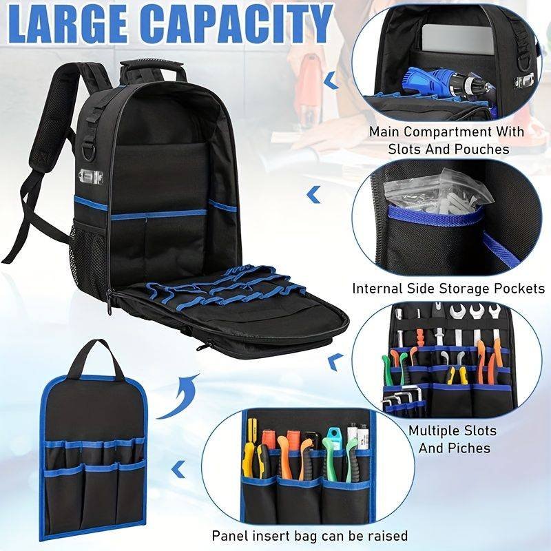 Black travel backpack, multi-pocket backpack, comfortable backpack, backpack with waist support, backpack with rubber feet, organizer backpack, durable backpack