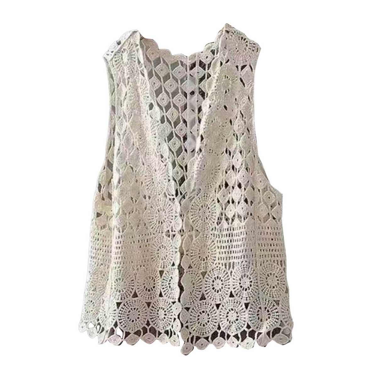 Women Vest Women's Sleeveless Knitted Hollow Vest Retro Crochet Cardigan for Summer Spring Autumn Sleeveless Cardigan One Size Apricot