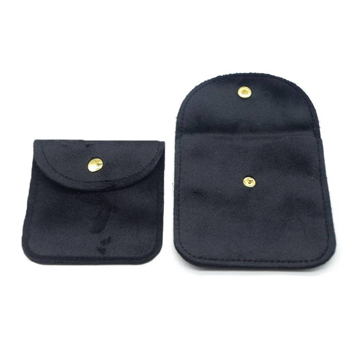 10pcs Velvet Jewelry Pouch Button Closure Thick Soft Ring Necklace Storage Bag - Black