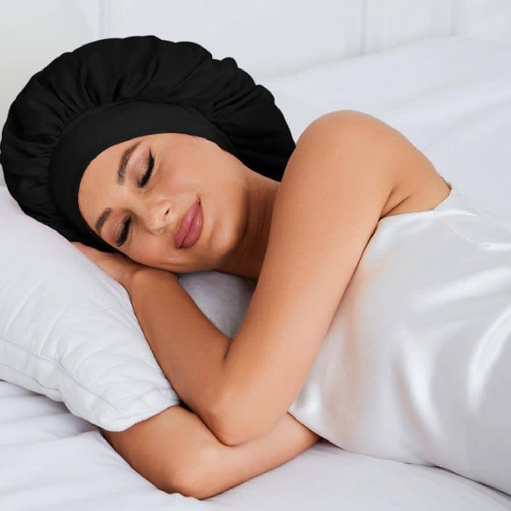 Silky Satin Sleeping Cap for Women and Girls, Double Layered Hair Protection, Adjustable Fit, Blue