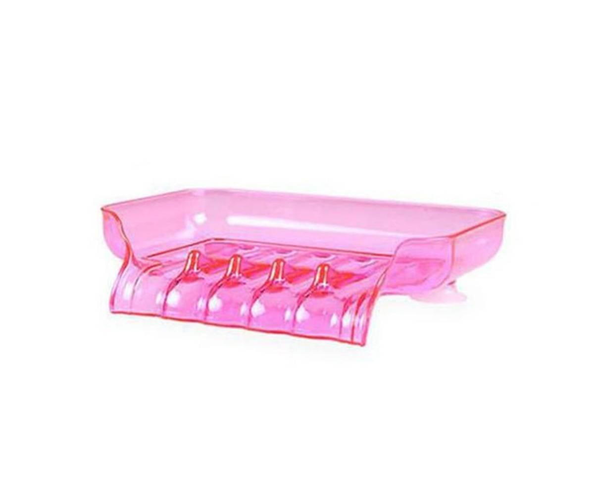 Kitchen Basin Sink Soap Dish Tray Water Draining Holder Suction Cup Bathroom Box-Pink