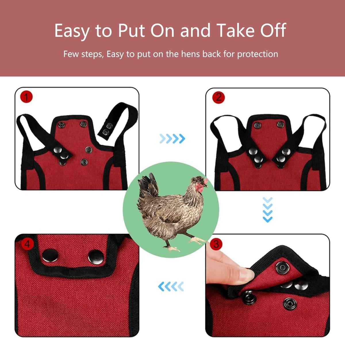 3 Piece Chicken Saddle Set Red/Blue/Purple Elastic Strap Back and Side Protection Poultry Accessories