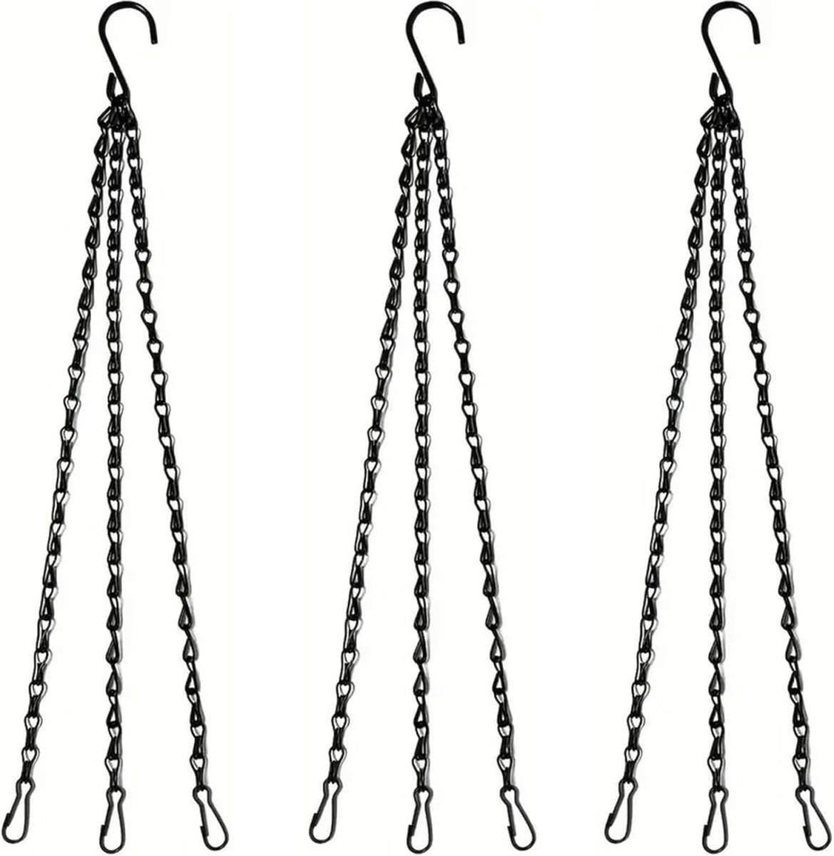 Hanging Basket Chain, 3 Sets Plant Hanger Metal Chains with Clips for Flower Pots, Planters, Bird Cage, Lanterns(Black) (Clips) 