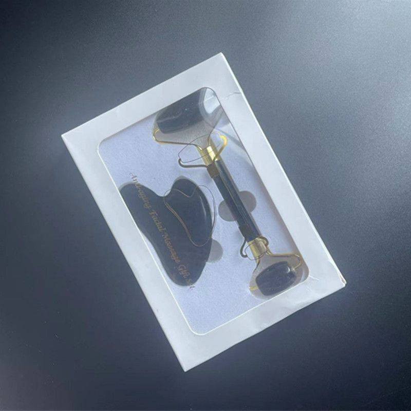 2-piece Black Natural   Gua Sha Facial Tool - Hand-Polished Stone Massage Board for Face and Neck, Cooling Skincare Ritual, Easy Daily Use, Gift Ready