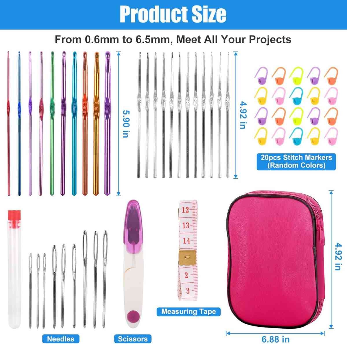 Crochet Hooks Set, 54 Pack Crochet Needles Set Crochet Kits for Beginners, Ergonomic Crochet Hooks Kit with Storage Case, Knitting Needles, Hand Craft Knitting Accessories for Crocheters
