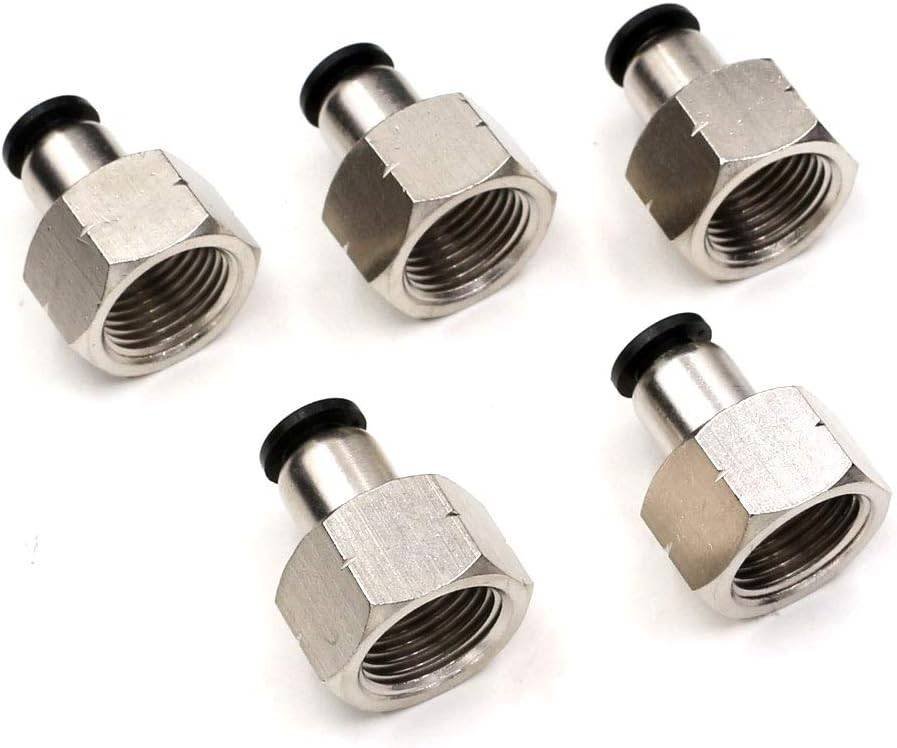 3/8 NPT Air Lines Fittings 1/4 OD Tubing Push Connect Air Fittings Quick Connect Tube Fittings Push in Connectors Fittings Air Hose Fittings Pneumatic Fittings Push Lock Fittings PCF 5Packs