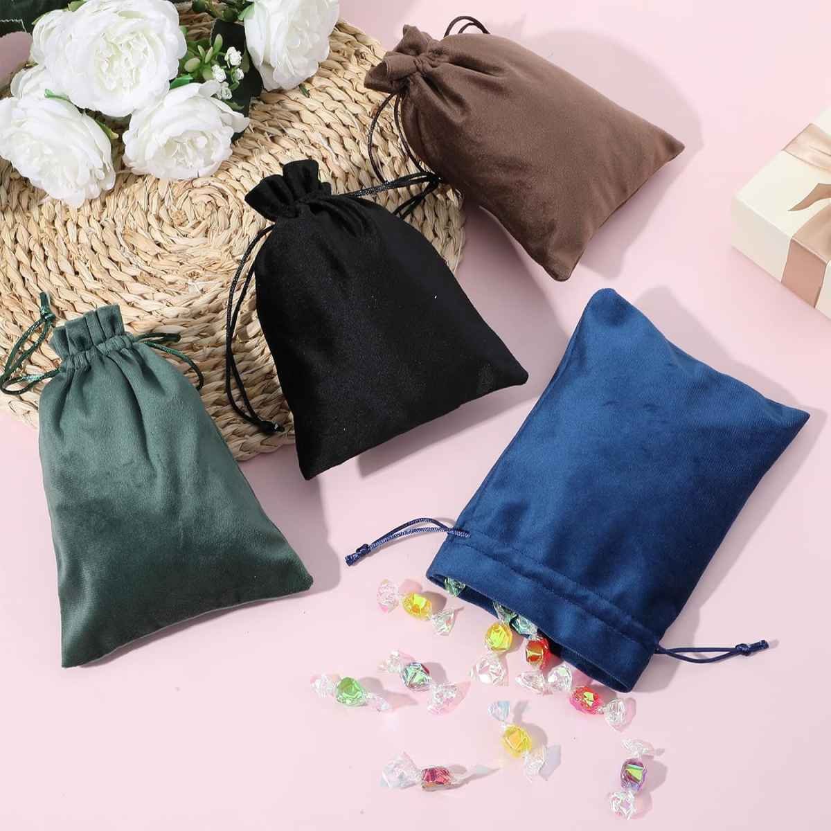 Shimmeroo 4PCS 7x5 Inch Drawstring Pouch, Soft Gift Bags Dice Bag Drawstring Favor Bags for Tarot Rune Jewelry Crystal Wedding Party Candy Bag(4 Colors)