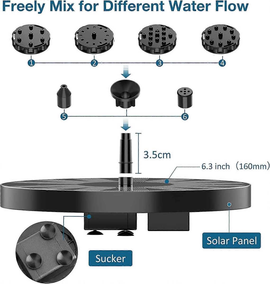 2.5W Solar Fountain Pump with Panel and 6 Nozzles for Pond