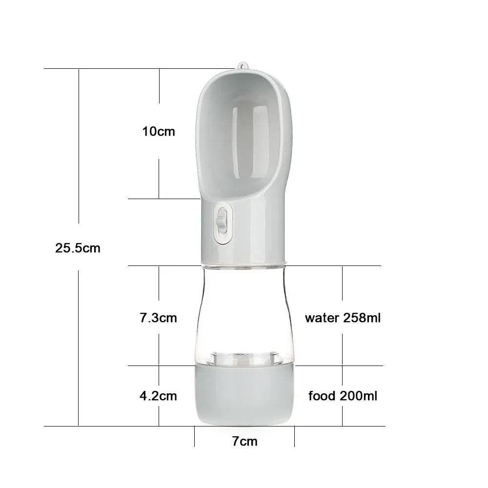 Pet Water Bottle with Integrated Feeder, Gray