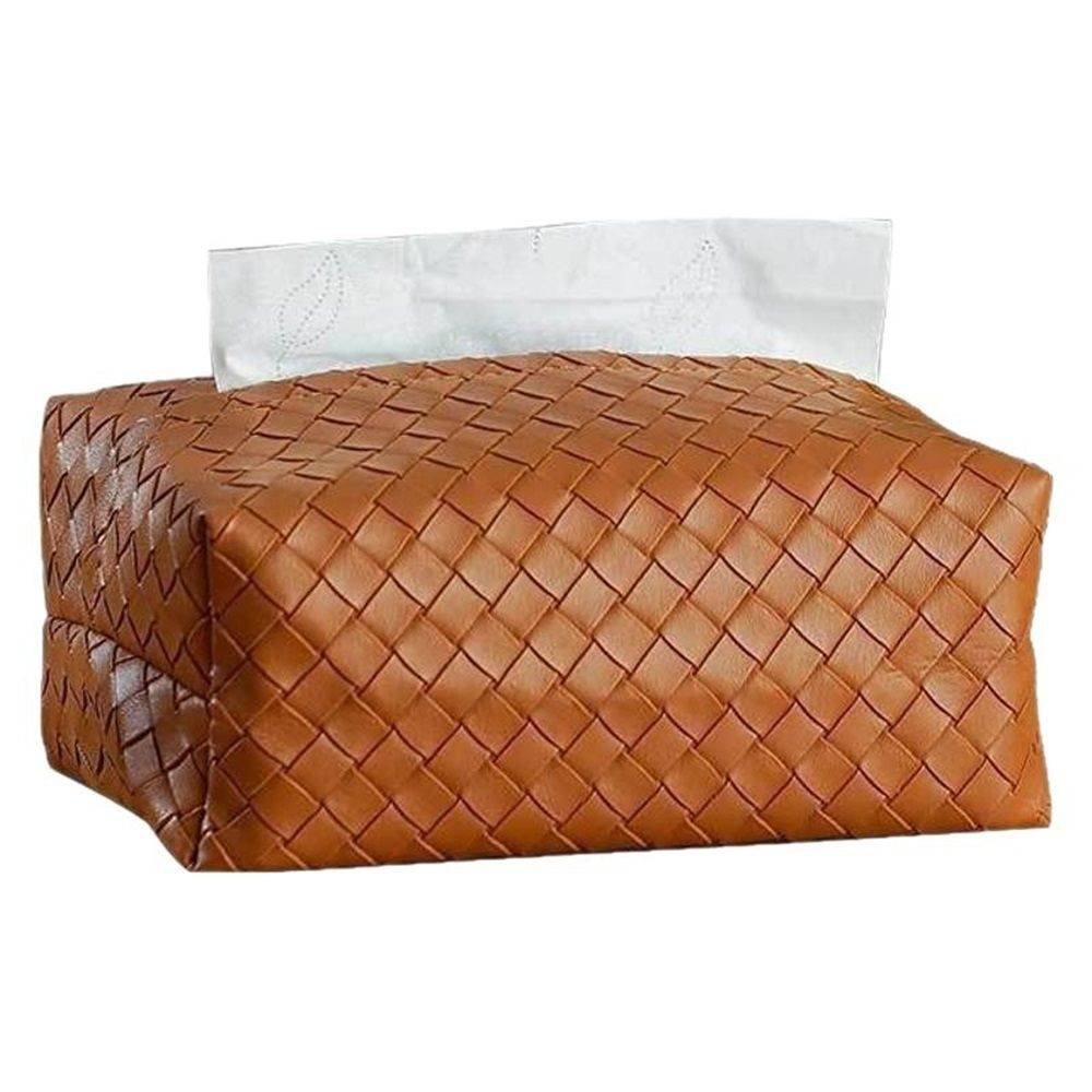 Aesthetic Rectangle Tissue Box Cover, High Flat Box Tissues Holder Rectangular, Woven Textured,Orange coffee color（Only tissue box）
