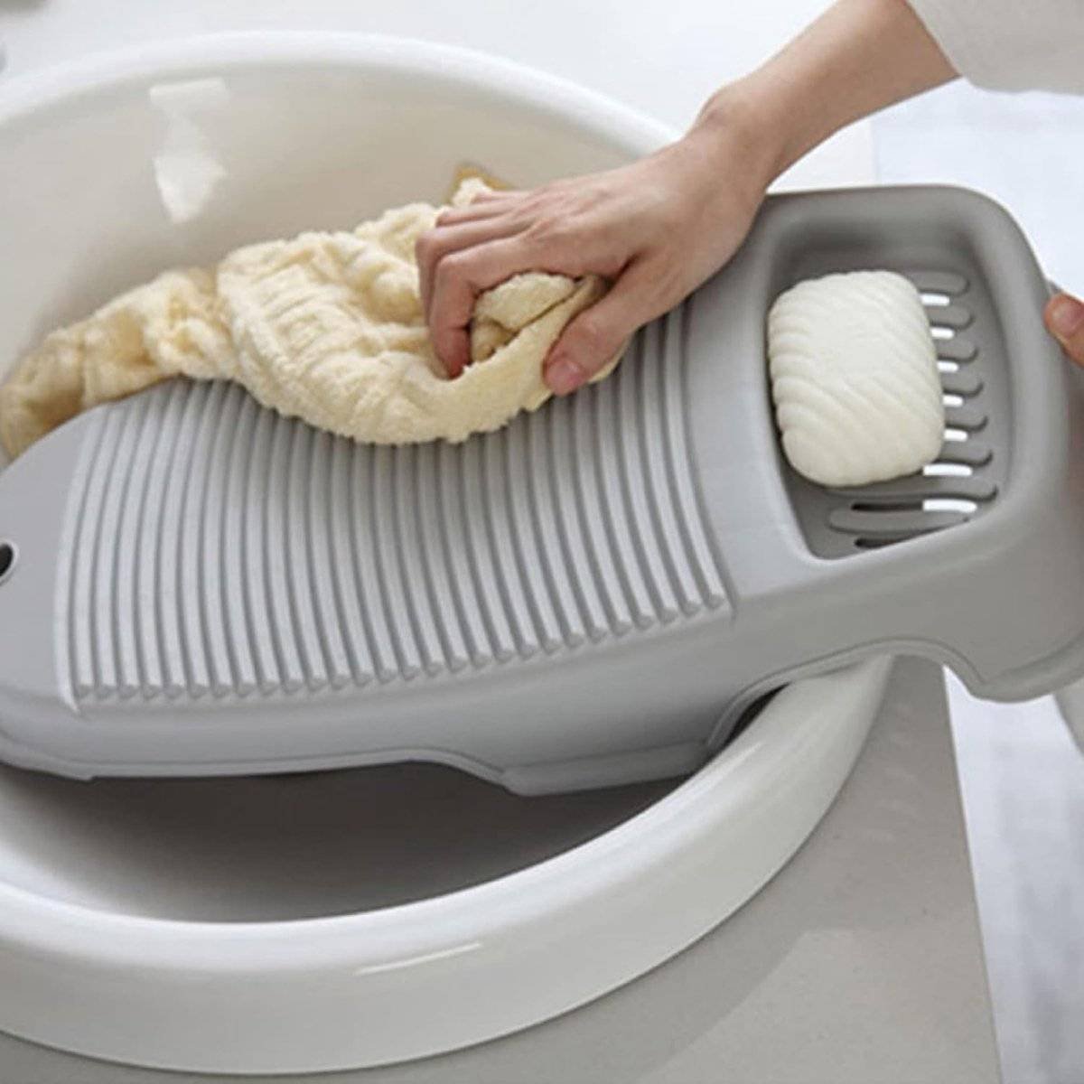 Washboard - Mini Hand Washboard - Underwear Washboard - Washboard for Children - Non-slip - Household Use for Students - Used for Washing Clothes and Small Items by Hand - Perfect for Washing Clothes and Socks - Plastic - Grey