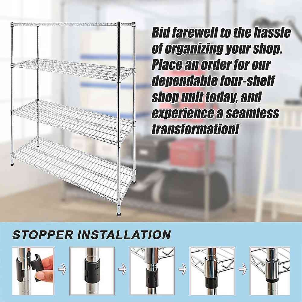 Modular Wire Storage 150x35cm Steel Shelving Chrome With Fixed Legs For Garage Warehouse Or Kitchen Organisation