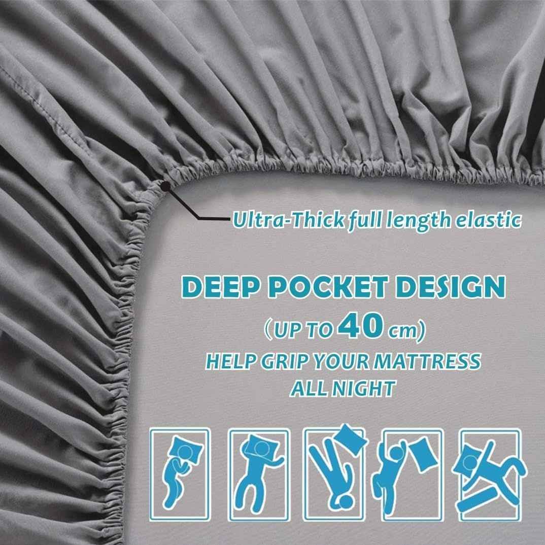 Hotel Quality Fitted Sheet - 1 Piece Fitted Sheet  -Breathable Bedding - Wrinkle, Fade, Stain Resistant- 16inch/40cm Deep Pocket Fitted Bed Sheet-Wrinkle and Fade Resistant,(Grey,Queen)
