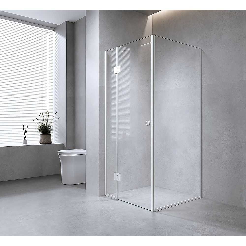 120x100cm Corner Frameless Shower Screen – White Wall Channel with SS Hinges for Modern Bathroom Style