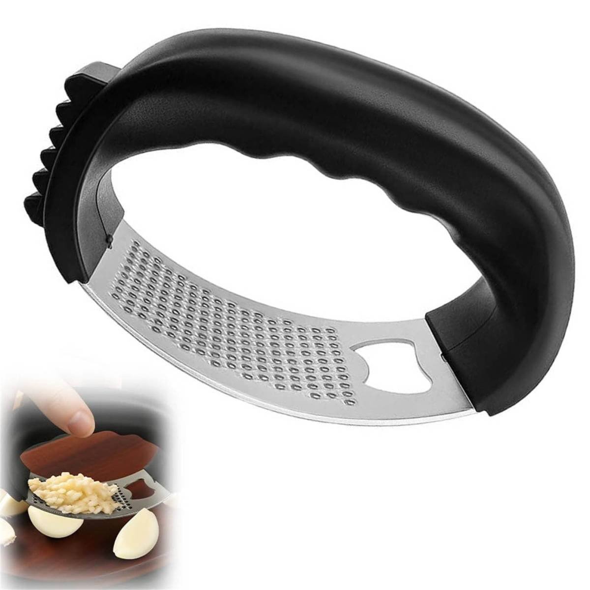 Stainless Steel Garlic Press Rocker, Garlic Mincer With Studs, Heavy Duty Garlic Chopper, Effective Garlic Peeler, Easy to Clean Kitchen Gadget for Minced Garlic, Dishwasher Safe 【Best Seller】D
