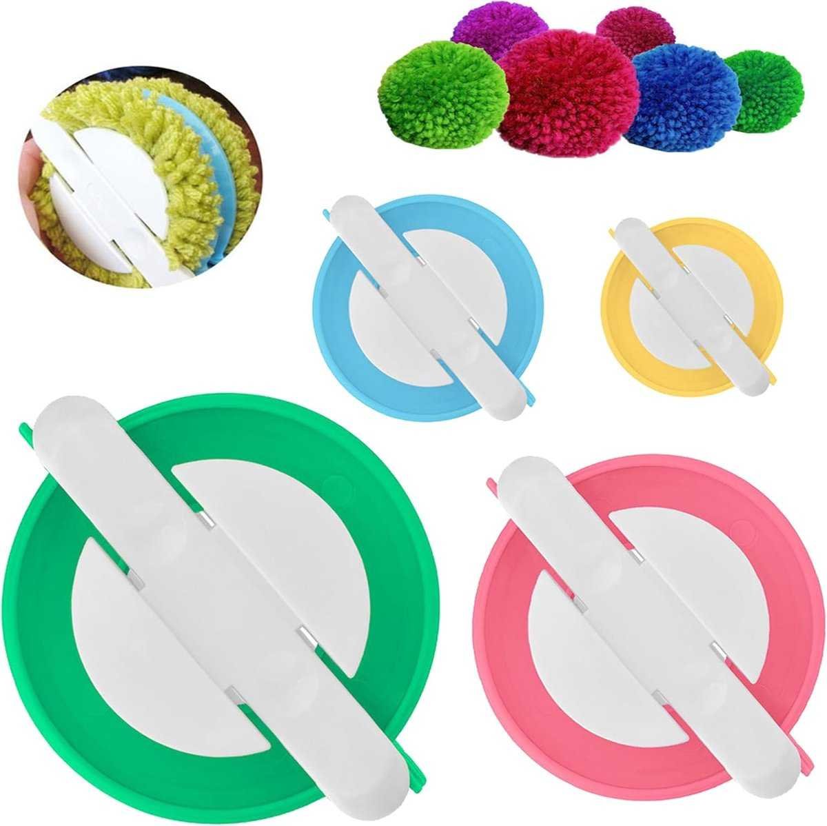 4 pieces - Pom-pom maker - 4 sizes Pom-pom makers - tool set - pom-pom weaver - needle craft set - wool knitting set - for pom-pom weaver, needlework, DIY wool knitting set, decoration set - 3.8/4.8/6.8/8.8 cm - 4 random colors