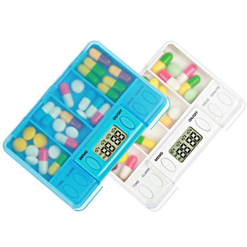 Travel Pill Organizer with Alarm and Digital Timer, Portable Medicine Tablet Dispenser Case, White